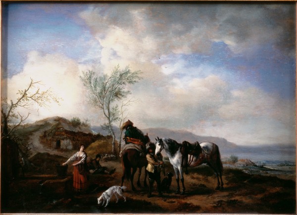 Two Horsemen near a Fountain by Philips Wouwermans